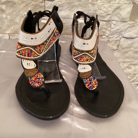 Zanabu Kenyan Made Craft Maasai Beaded Sandals - Picture 1 of 9